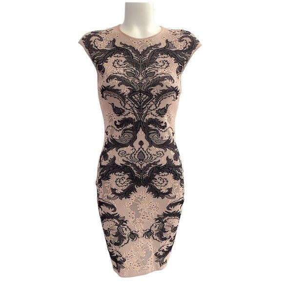 Alexander McQueen | Dresses | Alexander Mcqueen Nude Black Lace Knit  Sleeveless Dress